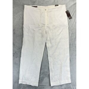 Perry Ellis Pants 100% Linen‎ Men's XL White Drawstring New With Tags